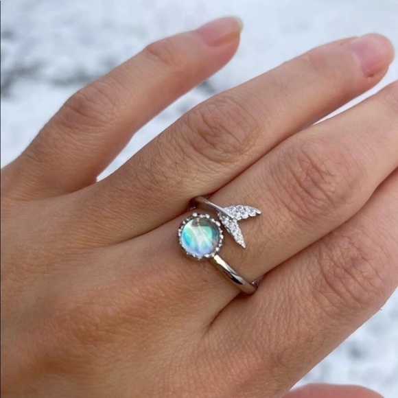 𝅺new 14k gold plated Silver Moonstone Crystal Tail Ring - Picture 1 of 8
